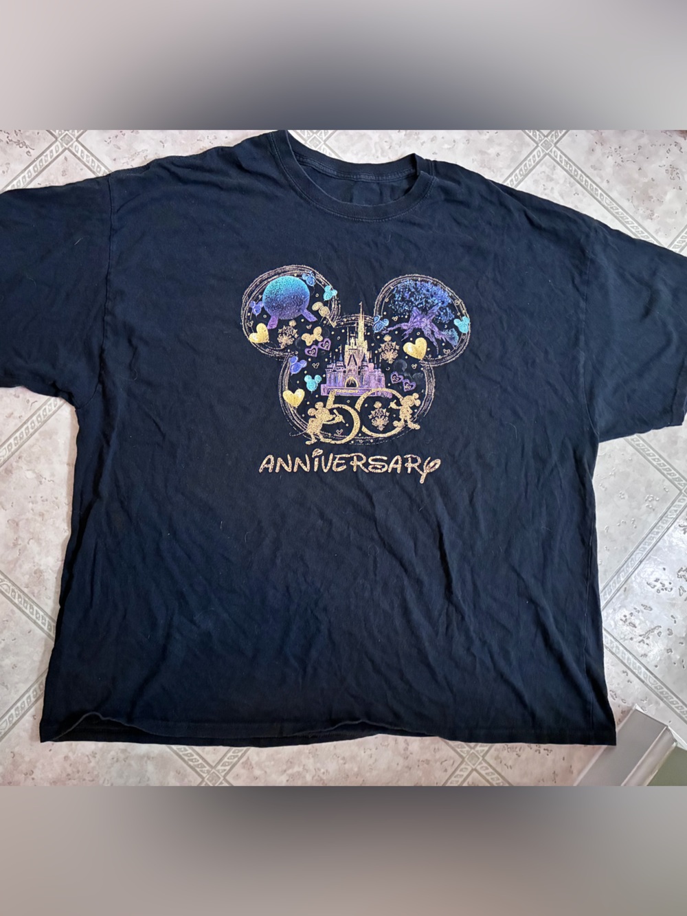 Disney World 50th Anniversary T Shirt 2XL Black Mickey Castle Graphic
